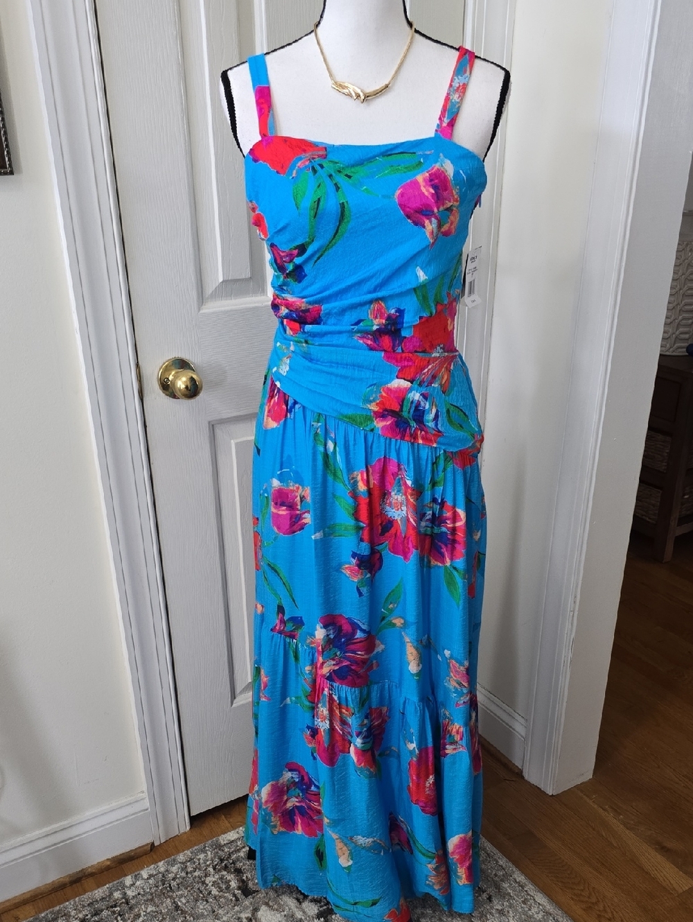 TAYLOR BRAND WOMEN'S BLUE FLORAL LONG SUMMER SUNDRESS SIZE 8